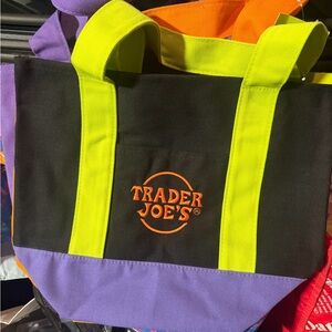Trader Joe's black multicolor canvas tote bag
